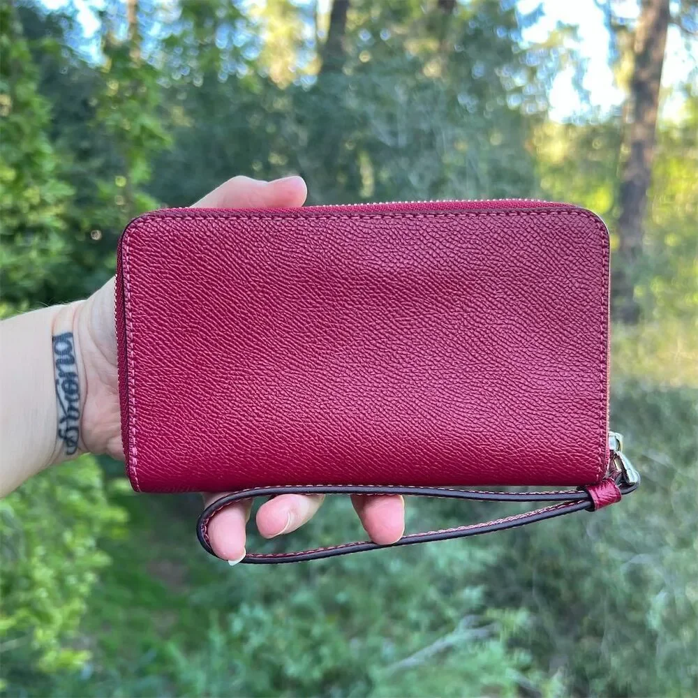 COACH Medium Wallet Red w Silver Hardware Wrist Strap Attached AUTHENTIC - Picture 2 of 10